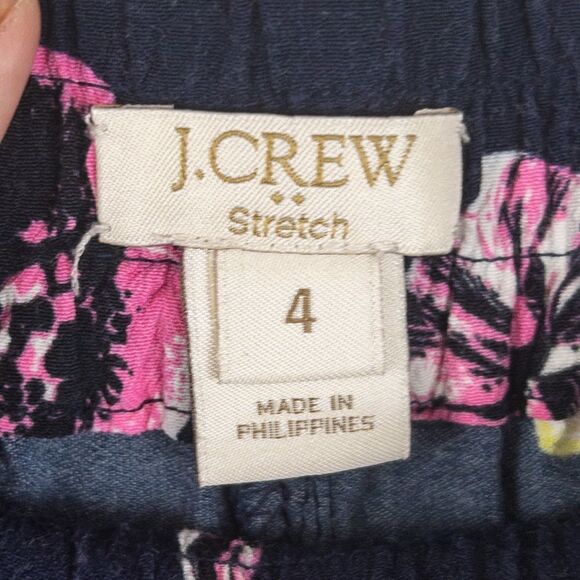 𝅺J Crew Factory Womens Size 4 Blue Floral Soft Pull On Pants Cuffed Lightweight - Picture 7 of 8